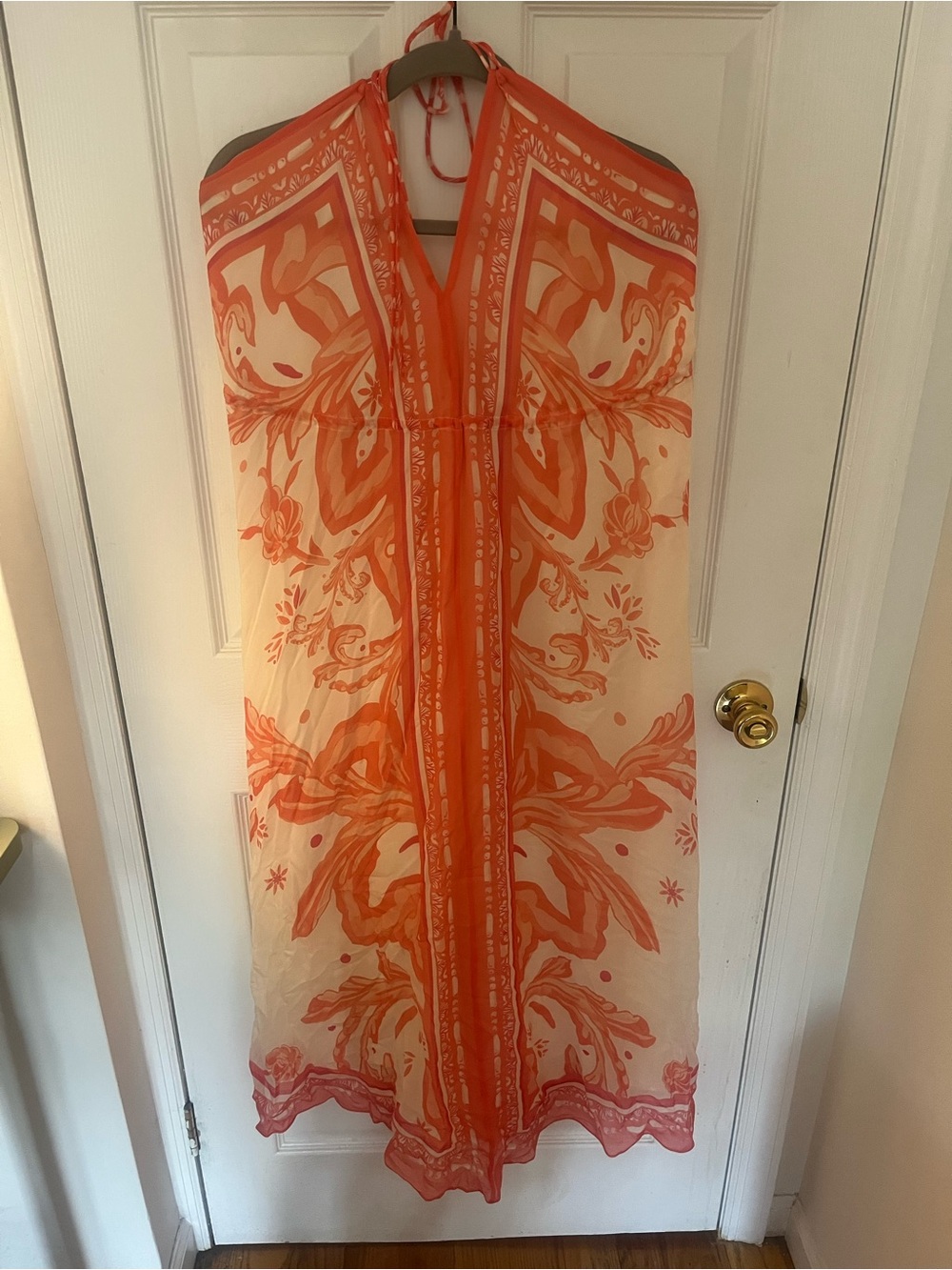 Reiss Orange Floral Sheer Halter Cover-Up